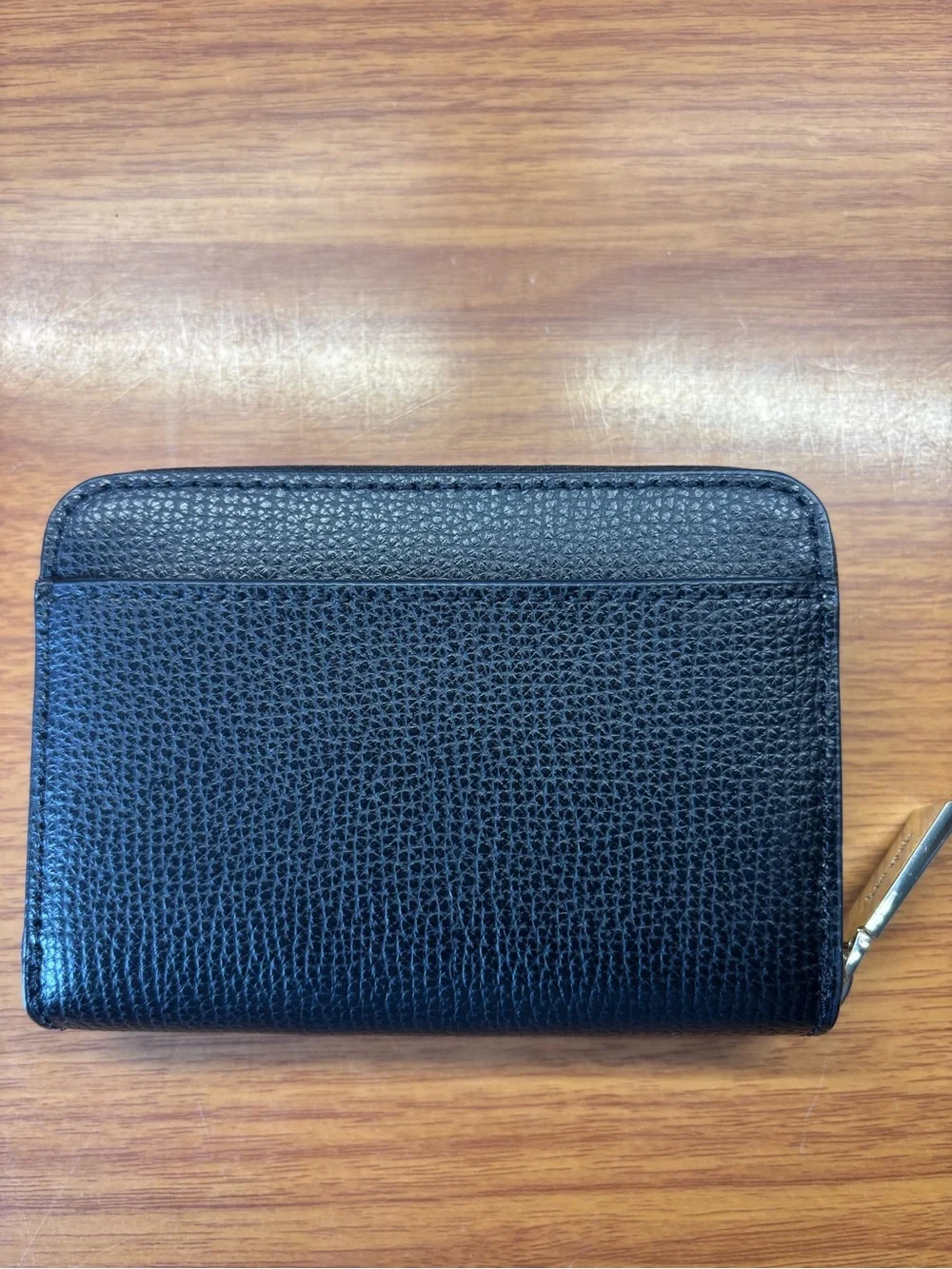 Kate Spade Black Textured Leather Zip Card Holder with Gold Logo